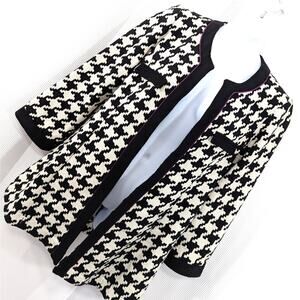 ASHRO! CHANEL INSPIRED BLACK & WHITE HOUNDSTOOTH LONG JACKET, BLAZER! SZ 18W